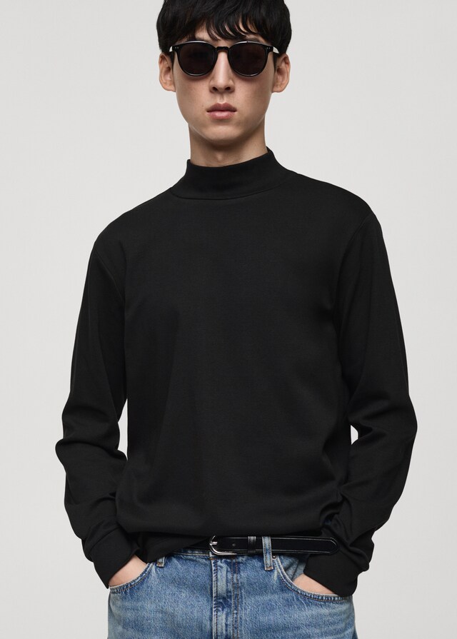 Mango Langärmliges T-Shirt mit halbhohem Kragen Bis zu 55% Rabatt