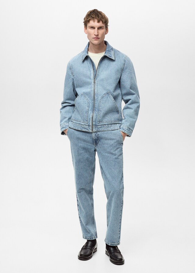 Mango Straight-Fit-Jeans im Used-Look Im Verkauf