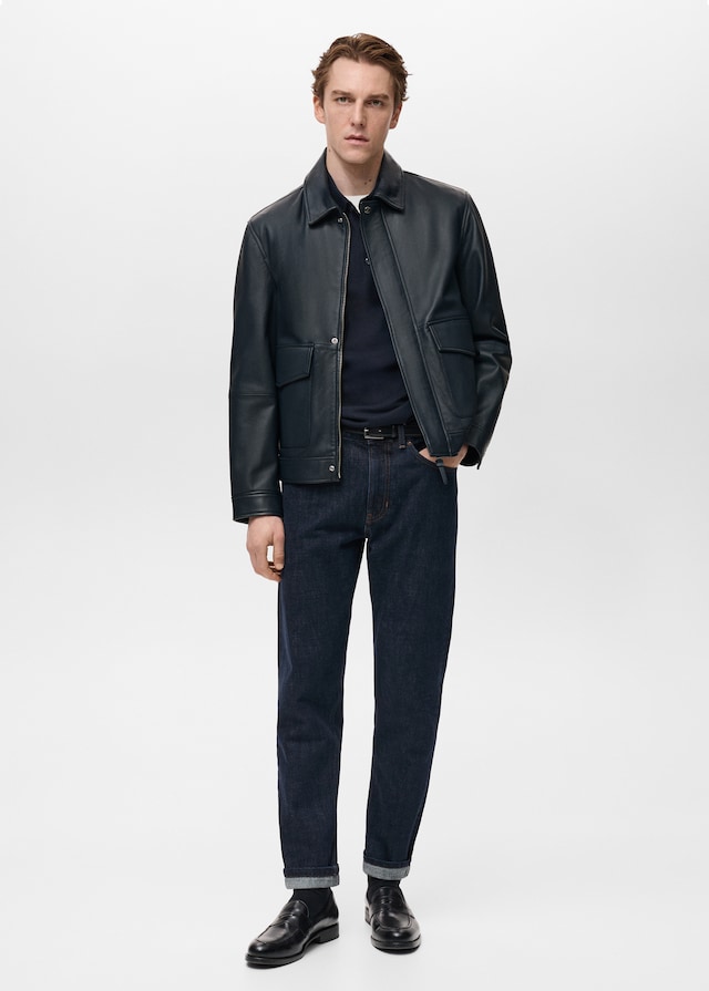 Mango Nappaleder-Jacke mit Taschen Große Rabatte