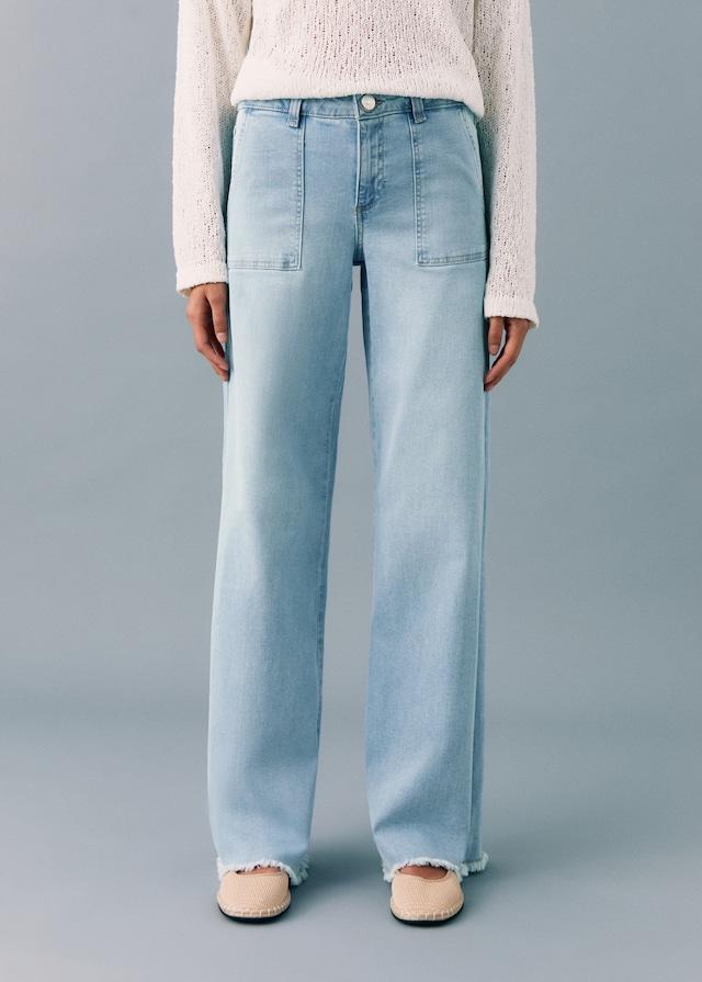 Mango Wideleg-Jeans mit ausgefranstem Saum Tiefpreis