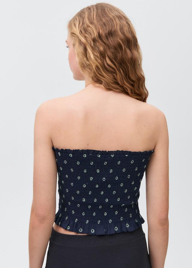 Mango Gemustertes Top mit Raffdetails 50% Rabatt mit kostenlosem Versand