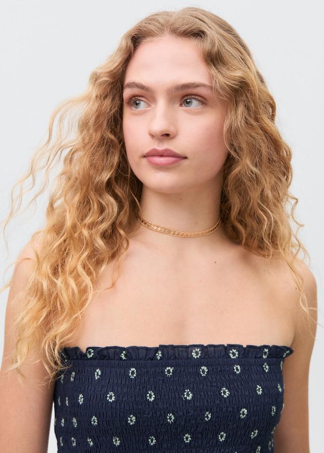 Mango Gemustertes Top mit Raffdetails 50% Rabatt mit kostenlosem Versand