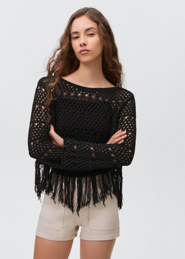 Mango Pullover mit Lochmuster und Fransendetail Online