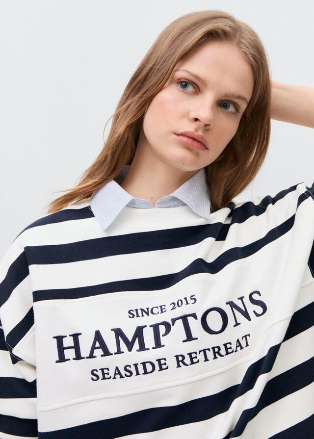 Mango Gestreiftes Sweatshirt mit Text Online Outlet