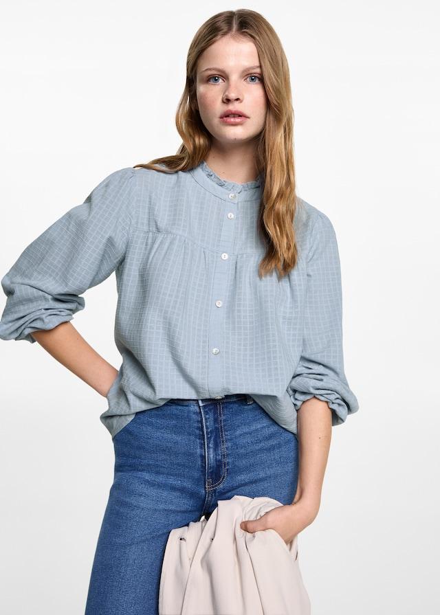 Mango Texturierte Karo-Bluse Online Outlet