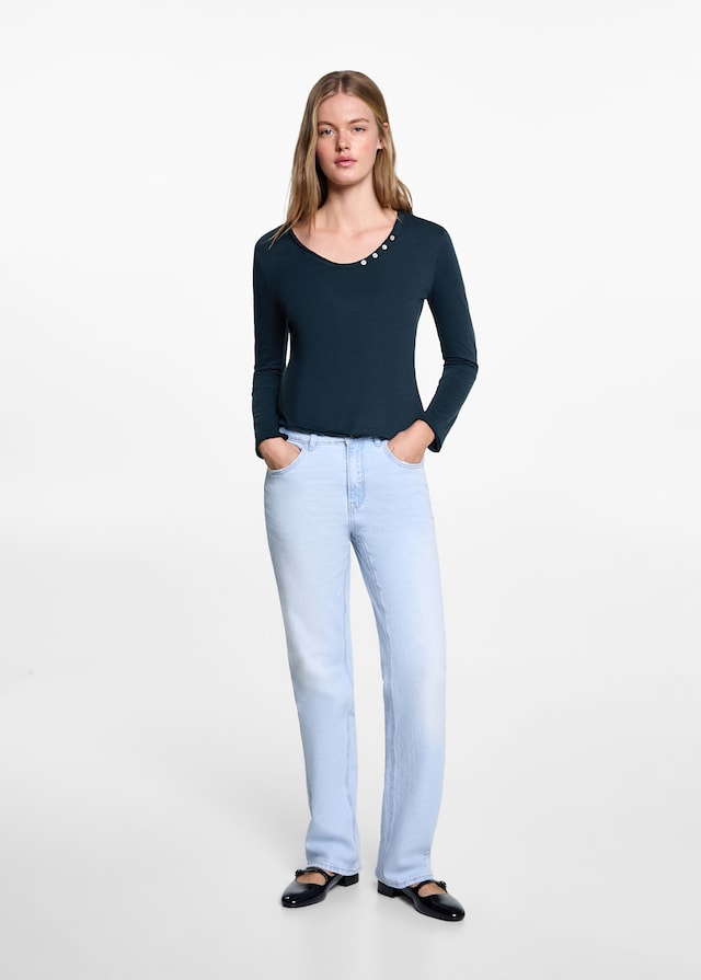 Mango Langärmliges T-Shirt mit Knöpfen Kostenlose Rückgabe