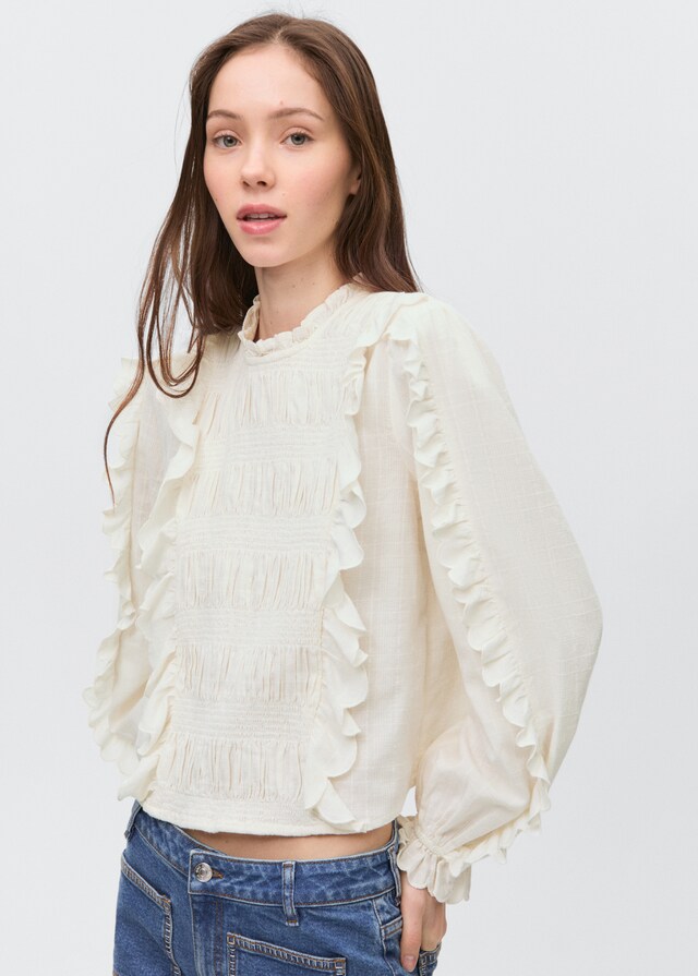 Mango Geraffte Bluse mit Rüschen