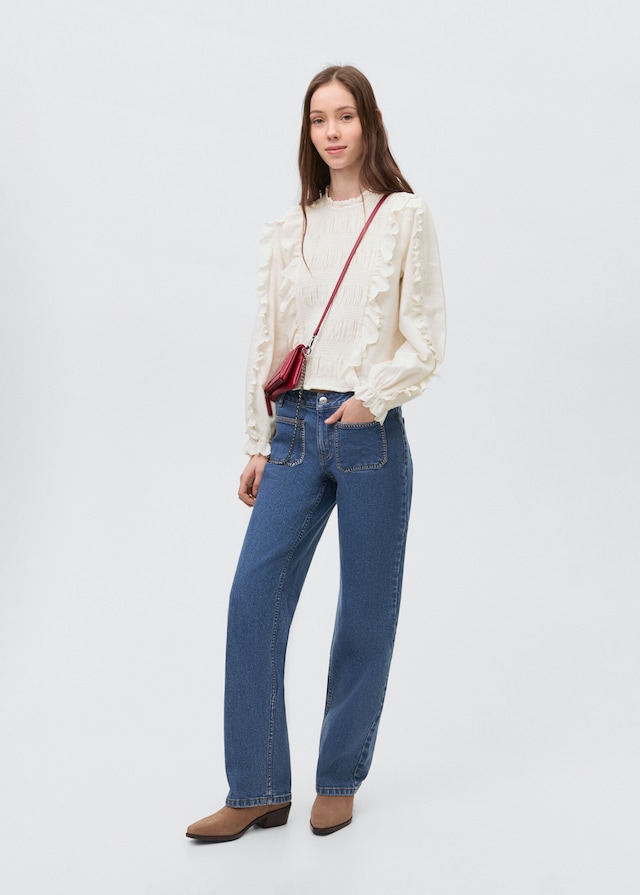 Mango Geraffte Bluse mit Rüschen Letzte 2 Tage