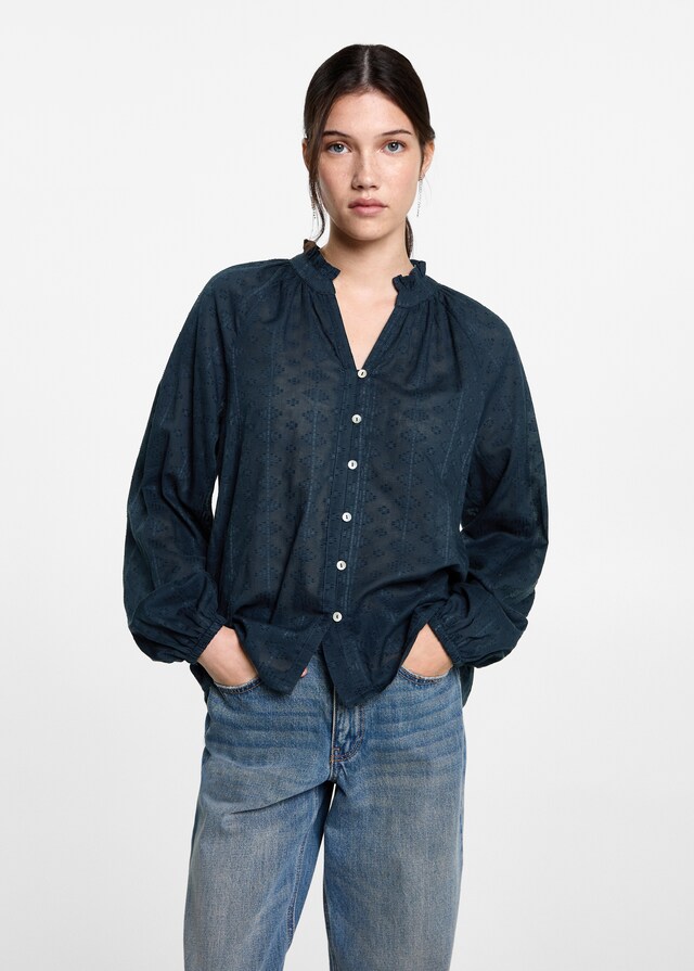 Mango Strukturierte Bluse bestickt Letzter Tag
