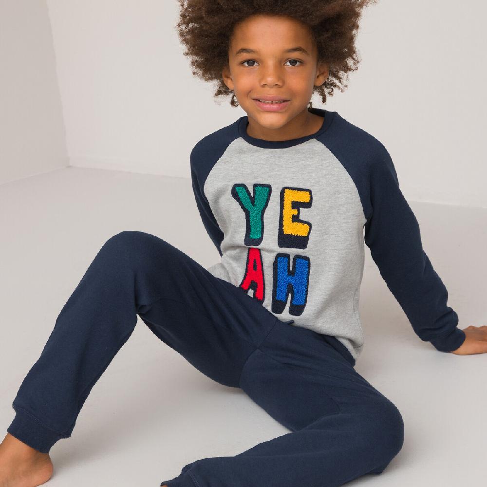 laredoute Pyjama aus Sweatware mit gestickter Frotteeschrift blau/grau LA REDOUTE COLLECTIONS Kostenloser Versand international