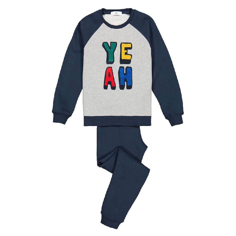laredoute Pyjama aus Sweatware mit gestickter Frotteeschrift blau/grau LA REDOUTE COLLECTIONS Kostenloser Versand international
