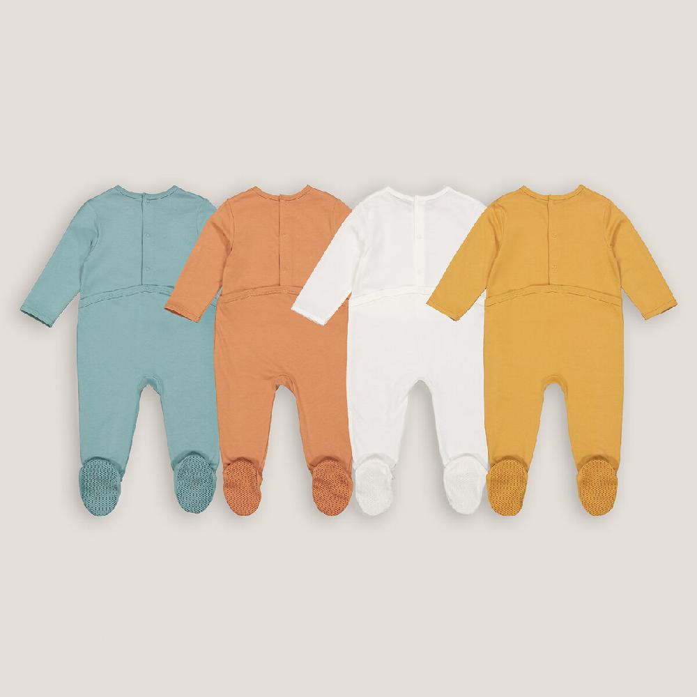 laredoute 4er-Pack Strampler mit Fuss Buchstabenmotiv blau + braun + ecru LA REDOUTE COLLECTIONS Große Rabatte