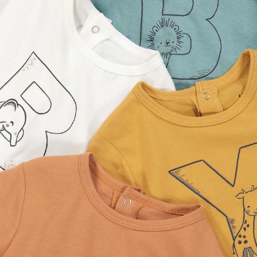 laredoute 4er-Pack Strampler mit Fuss Buchstabenmotiv blau + braun + ecru LA REDOUTE COLLECTIONS Große Rabatte