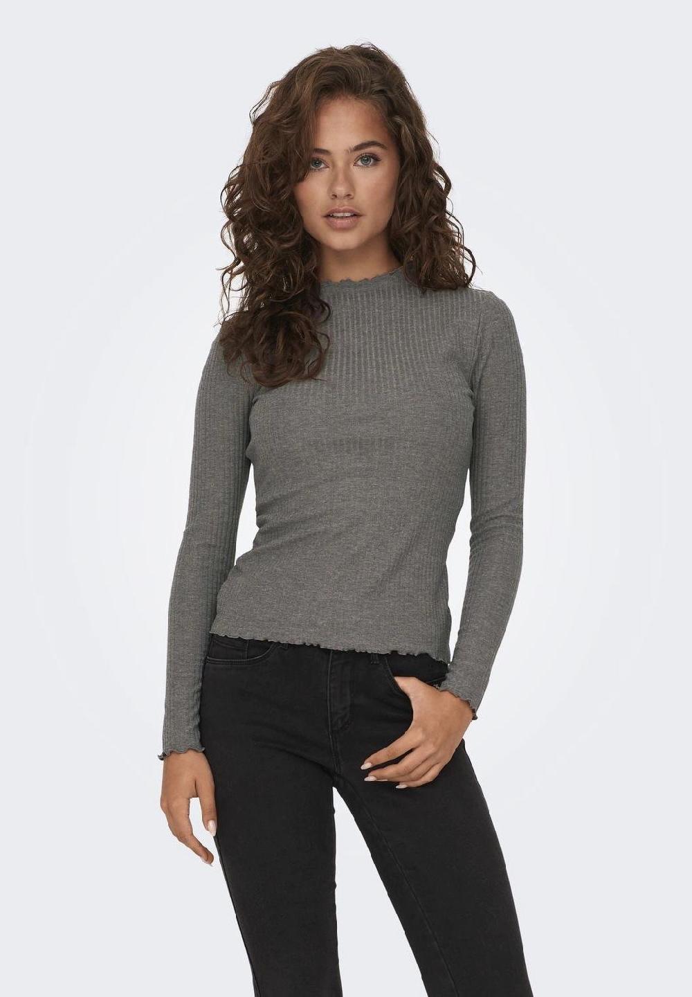ONLY® Langarmshirt "Emma" Stehkragen Ripp-Design für Damen Zeitlich begrenztes Angebot