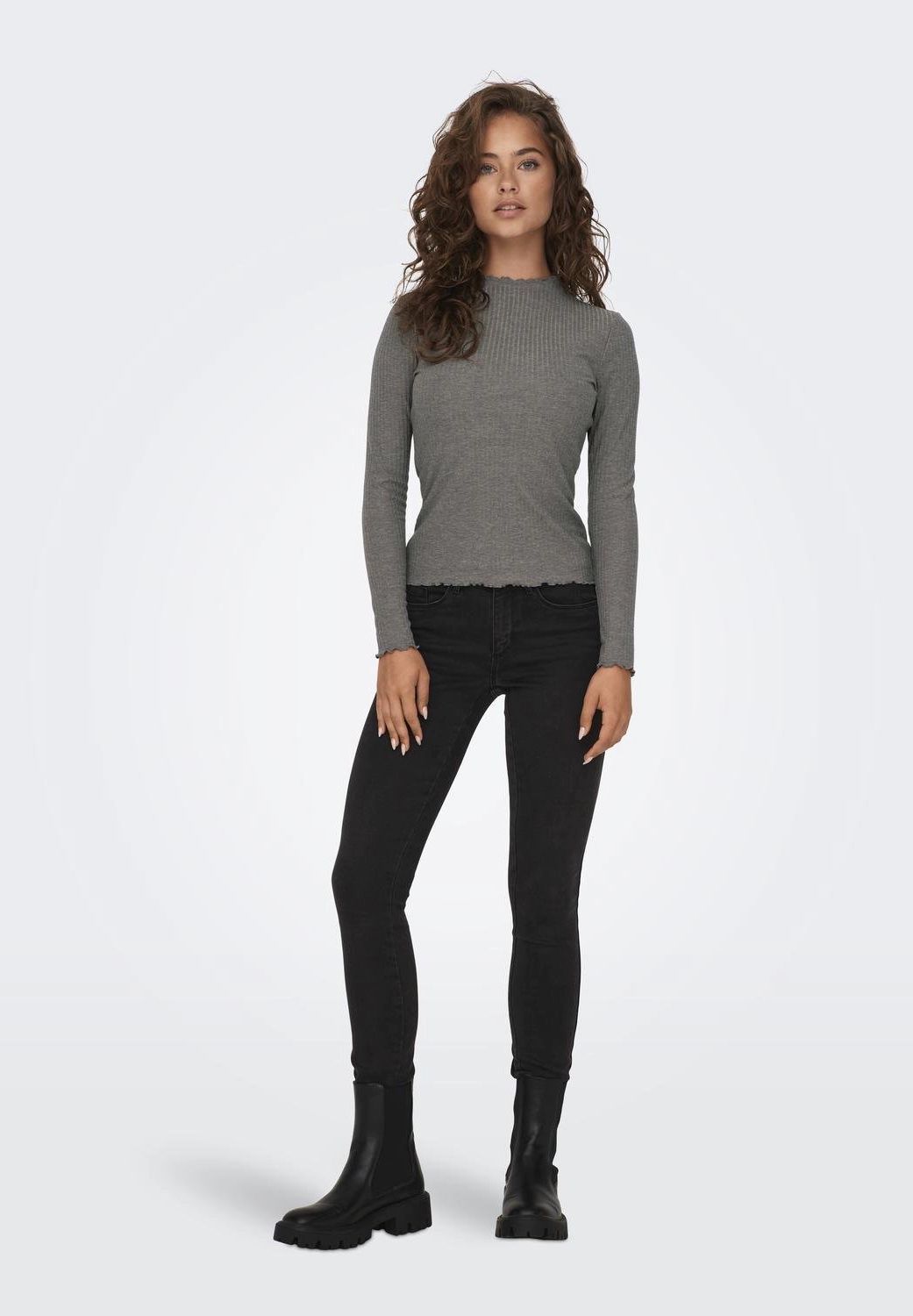 ONLY® Langarmshirt "Emma" Stehkragen Ripp-Design für Damen Zeitlich begrenztes Angebot
