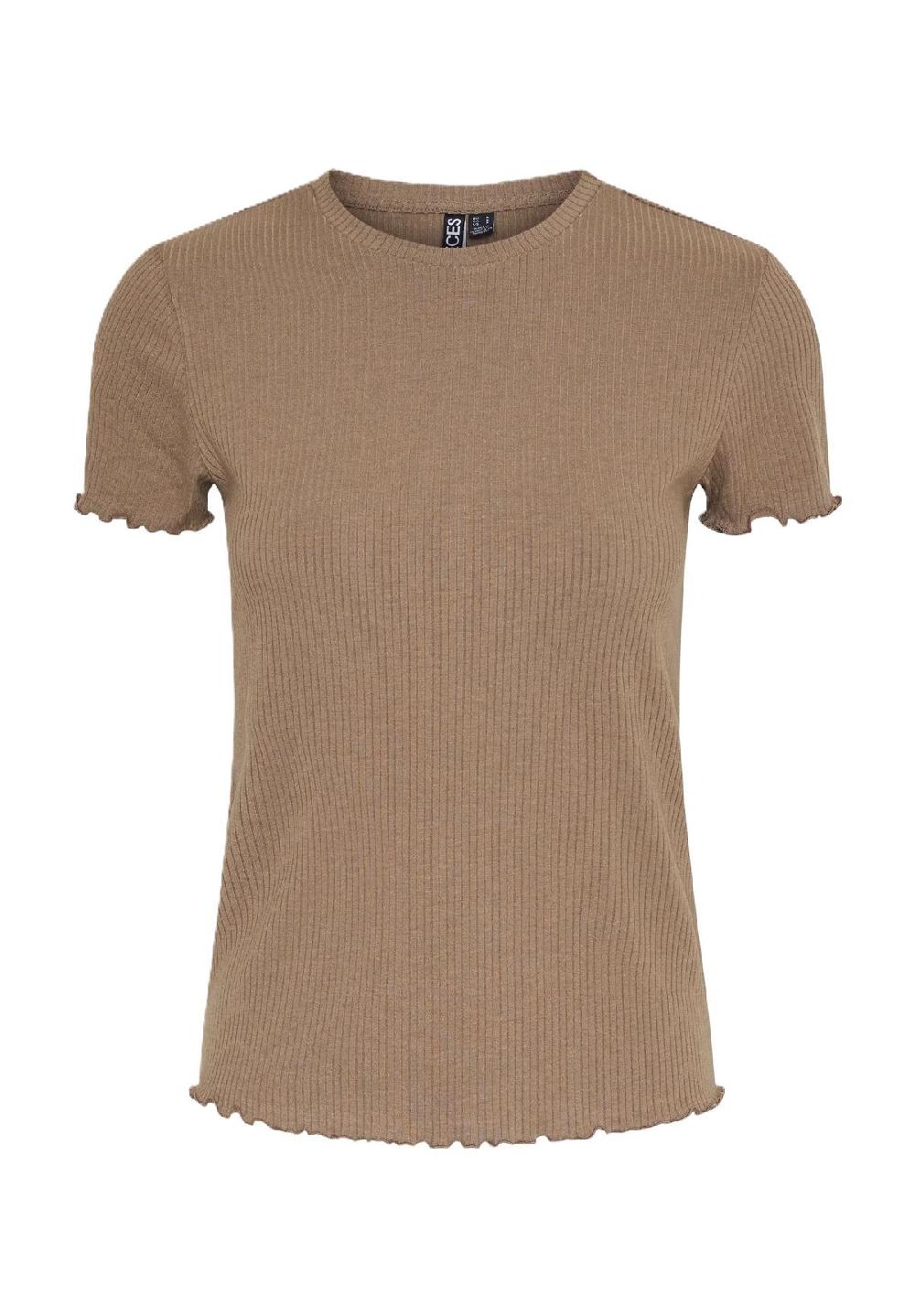 PIECES T-Shirt gewellter Saum Ripp-Optik für Damen