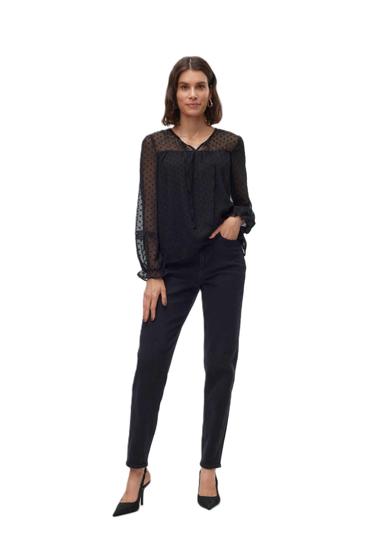 VERO MODA® Shirtbluse "Leah" Schlüsselloch-Ausschnitt für Damen Sonderangebot der Fabrik