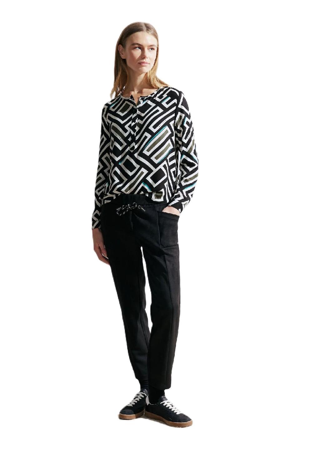 CECIL Shirtbluse Henley-Ausschnitt Allover-Muster für Damen Lagerräumung