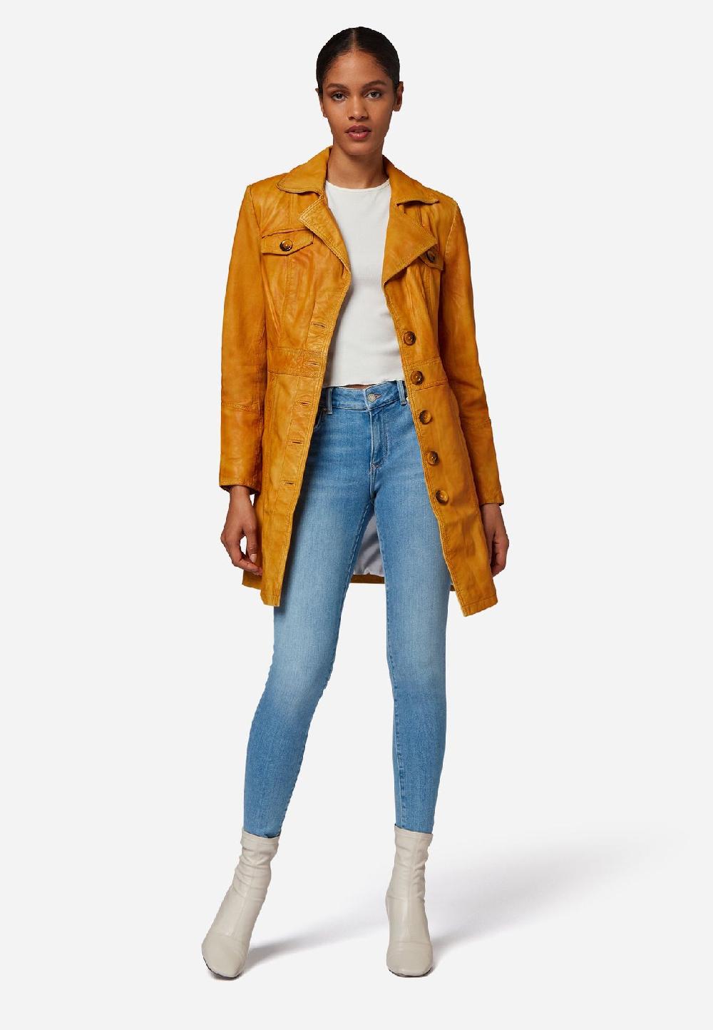 RICANO Damen Ledermantel Lucy Kurzmantel mit Knopfleiste und Reversekragen Blitzangebot