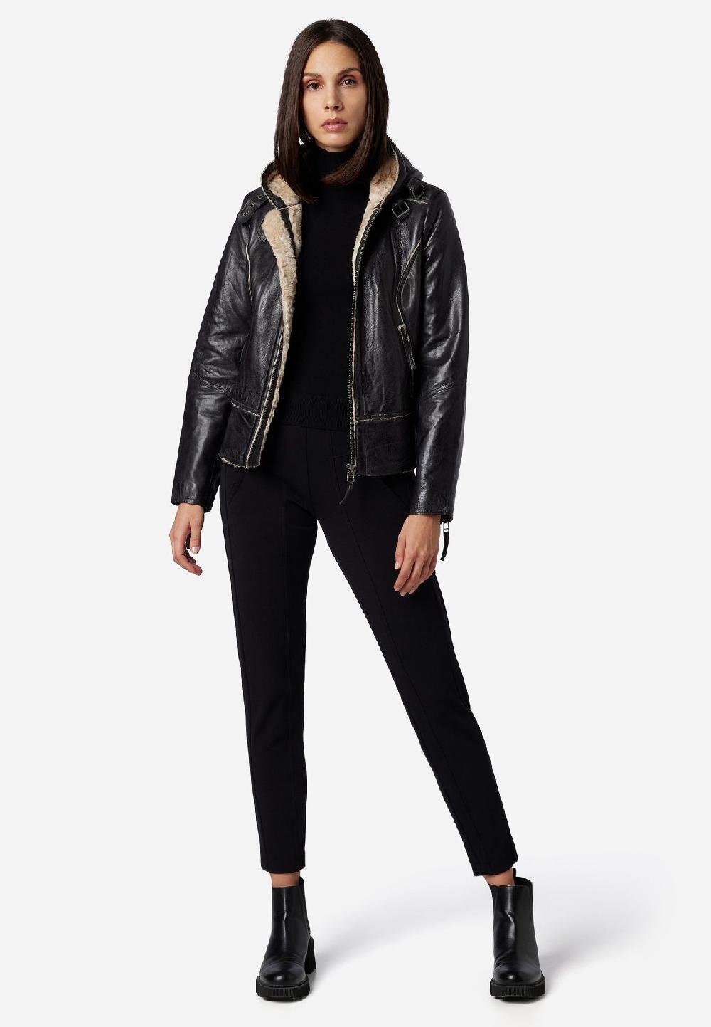 RICANO Damen Lederjacke Jule Bikerjacke mit Fellfütterung und Kapuze Tägliche Deals