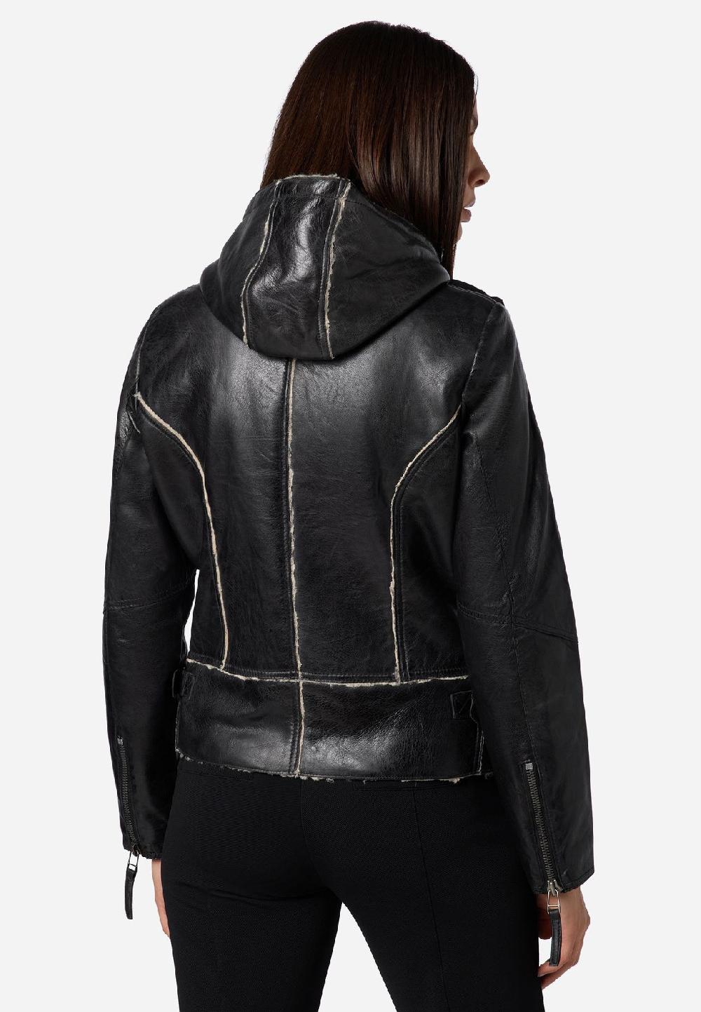 RICANO Damen Lederjacke Jule Bikerjacke mit Fellfütterung und Kapuze Tägliche Deals