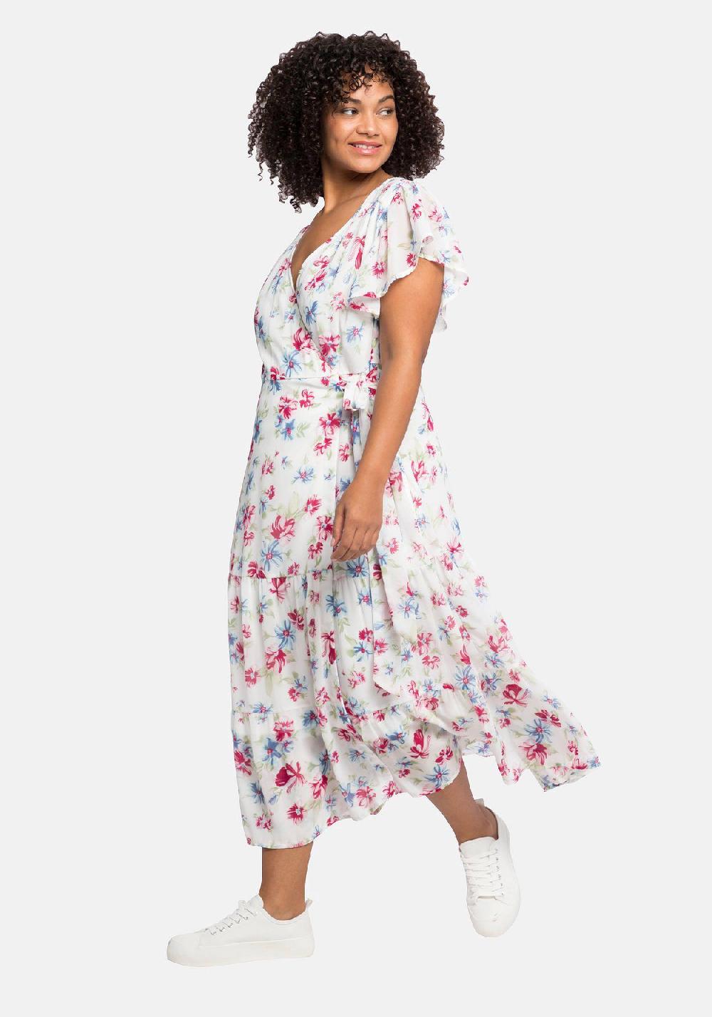 sheego by JoeBrowns Chiffonkleid mit Blumendruck und Bindegürtel Speichern exportieren