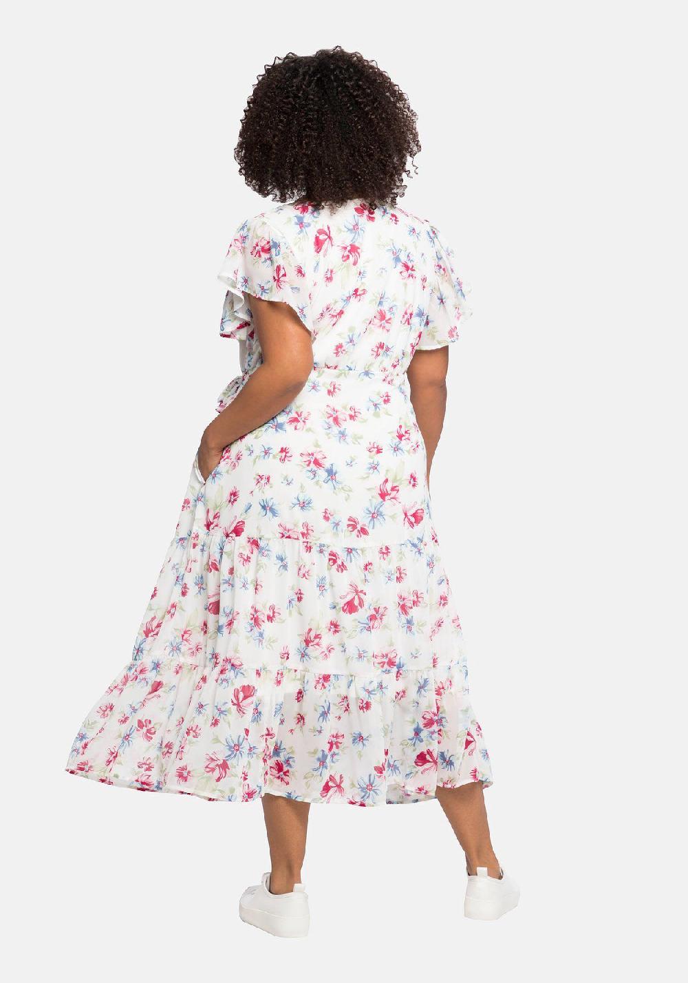 sheego by JoeBrowns Chiffonkleid mit Blumendruck und Bindegürtel Speichern exportieren