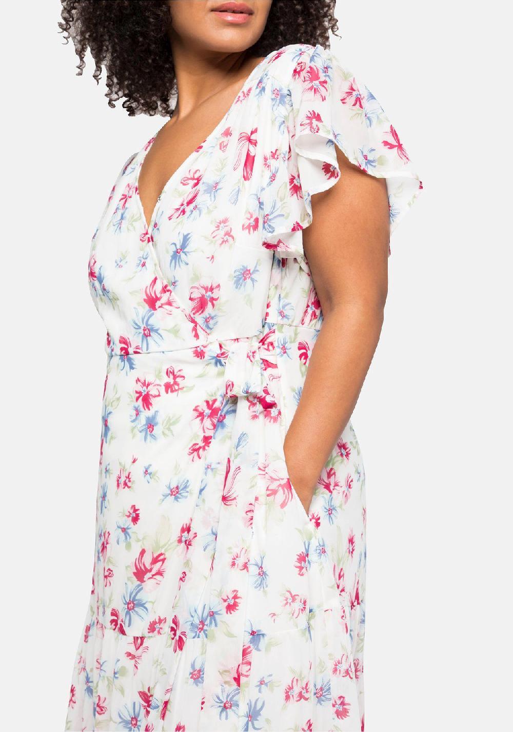 sheego by JoeBrowns Chiffonkleid mit Blumendruck und Bindegürtel Speichern exportieren