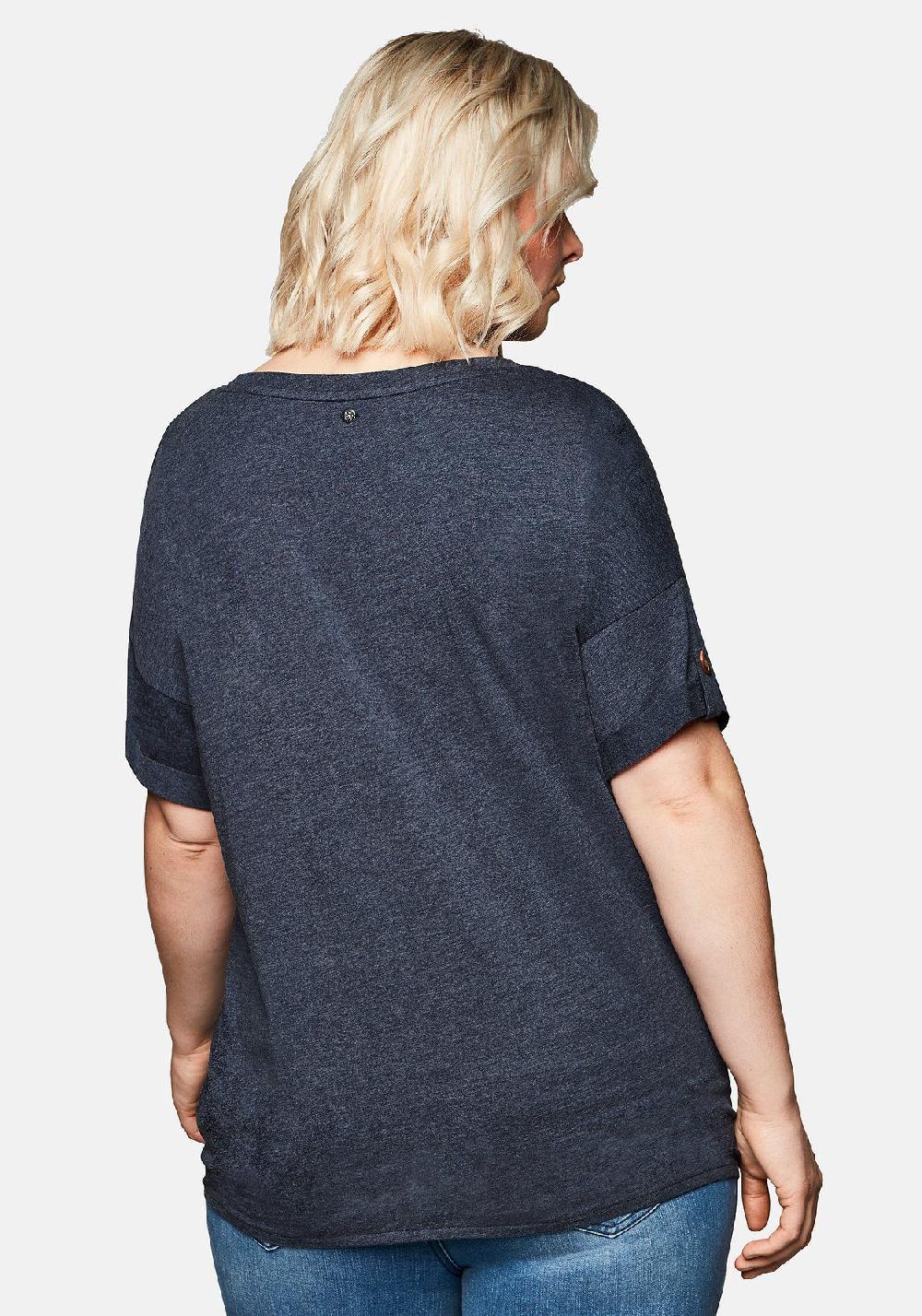 sheego Shirt mit Ziernaht und Knotendetail am Saum Fabrikverkauf