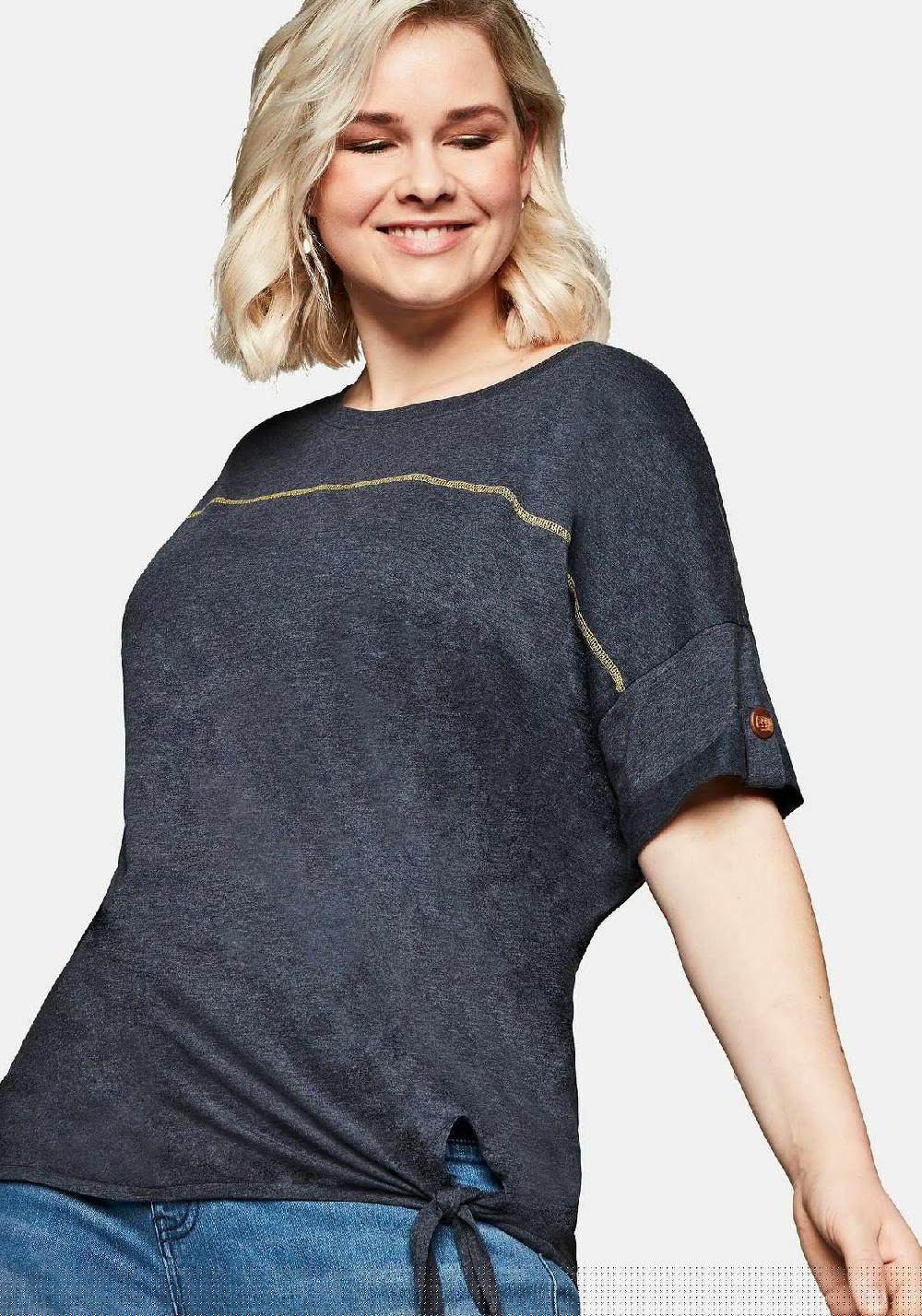 sheego Shirt mit Ziernaht und Knotendetail am Saum Fabrikverkauf