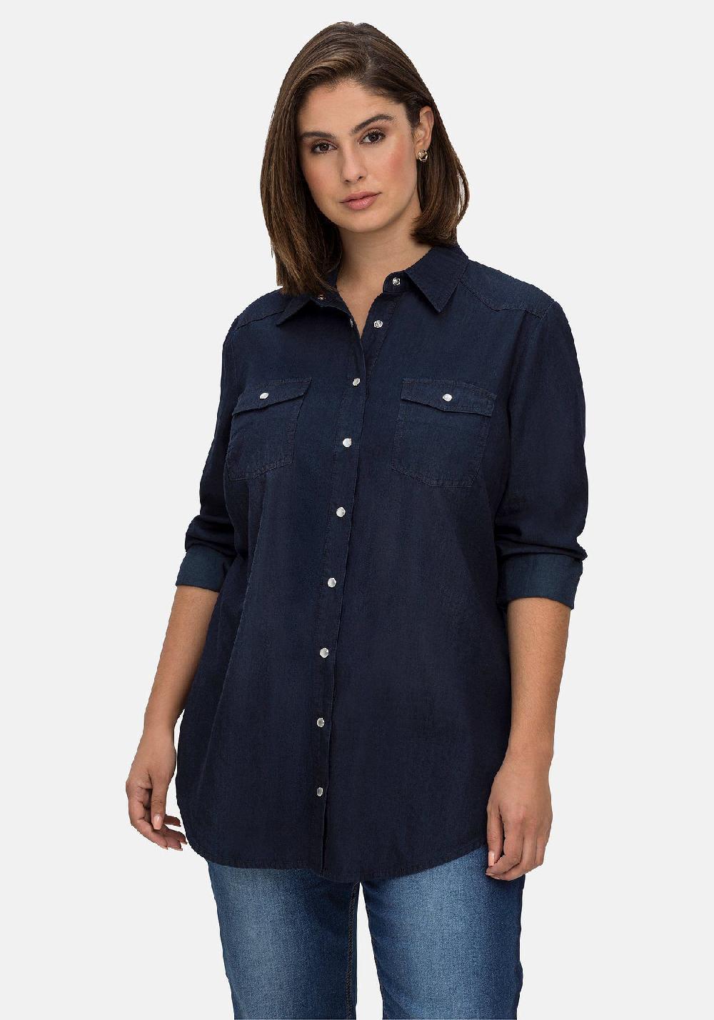 sheego Jeansbluse mit Knopfleiste und Brusttaschen Flash Sale