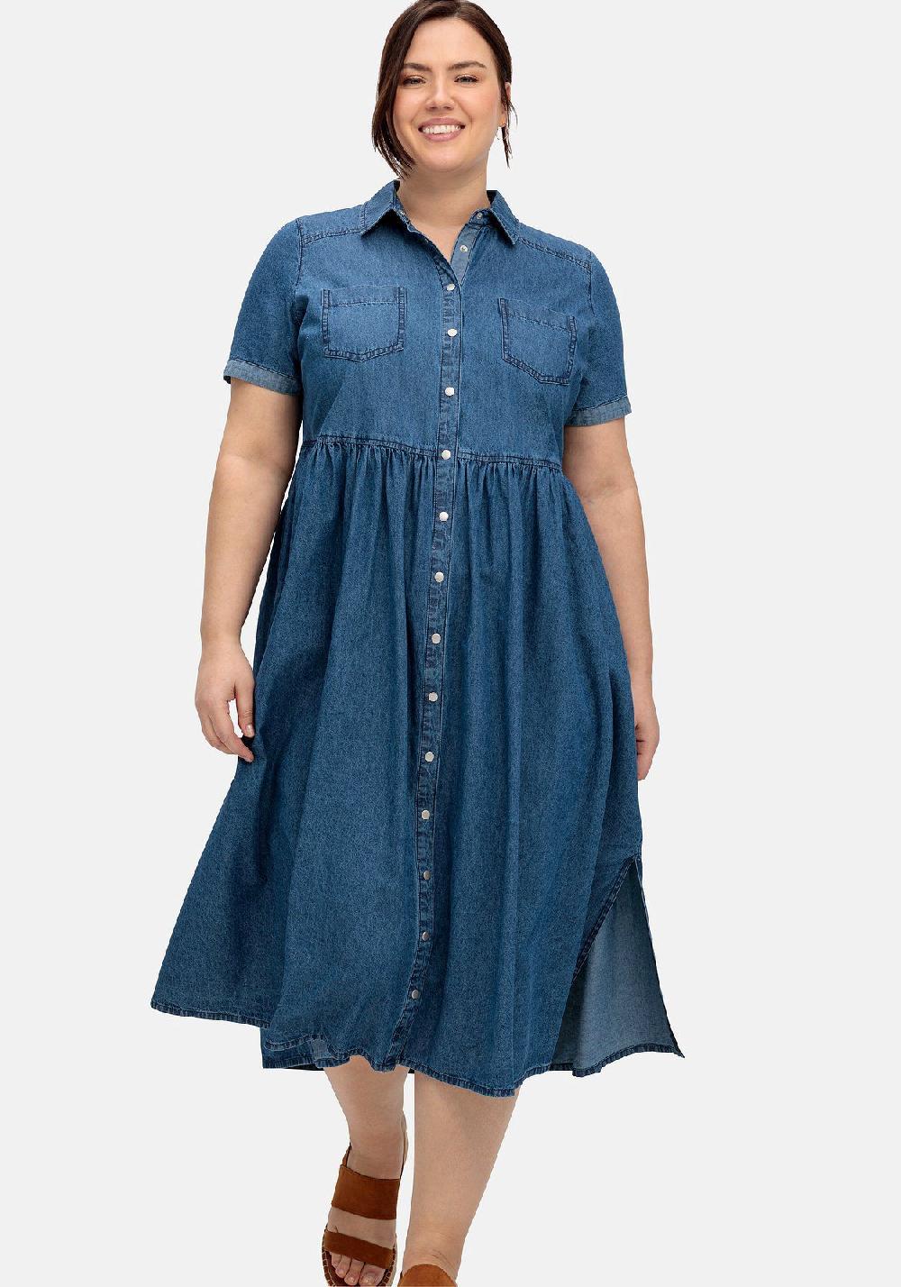 sheego Jeanskleid mit Blusenkragen und Teilungsnaht Online Shopping