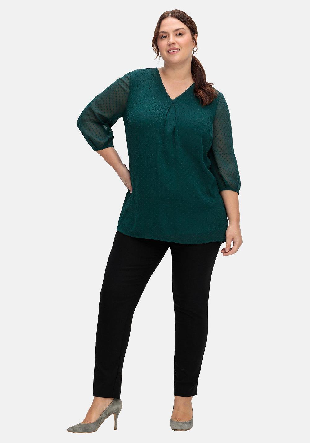 sheego Tunika mit Chiffon-Ärmeln und eingewebtem Muster Osterangebot
