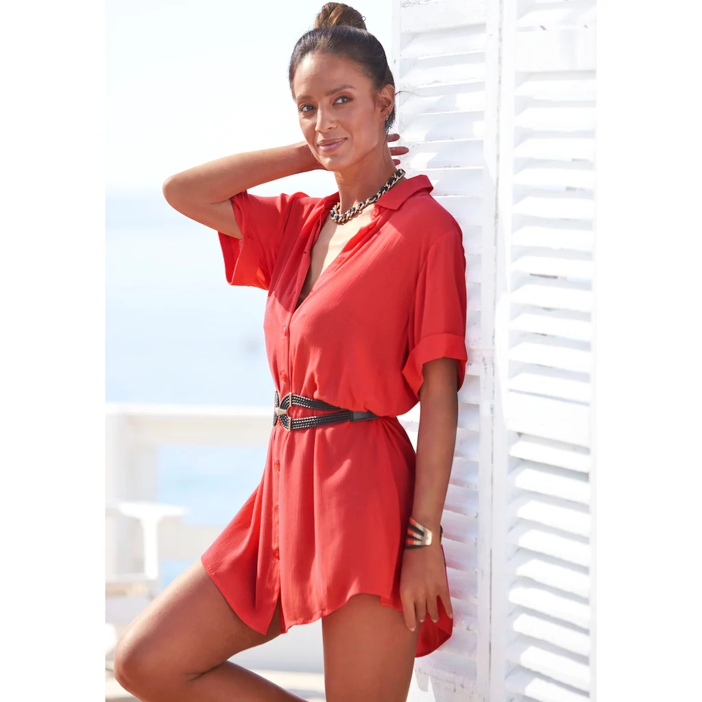 LASCANA Longbluse mit Knopfleiste Kurzarmbluse Blusenkleid sommerlich