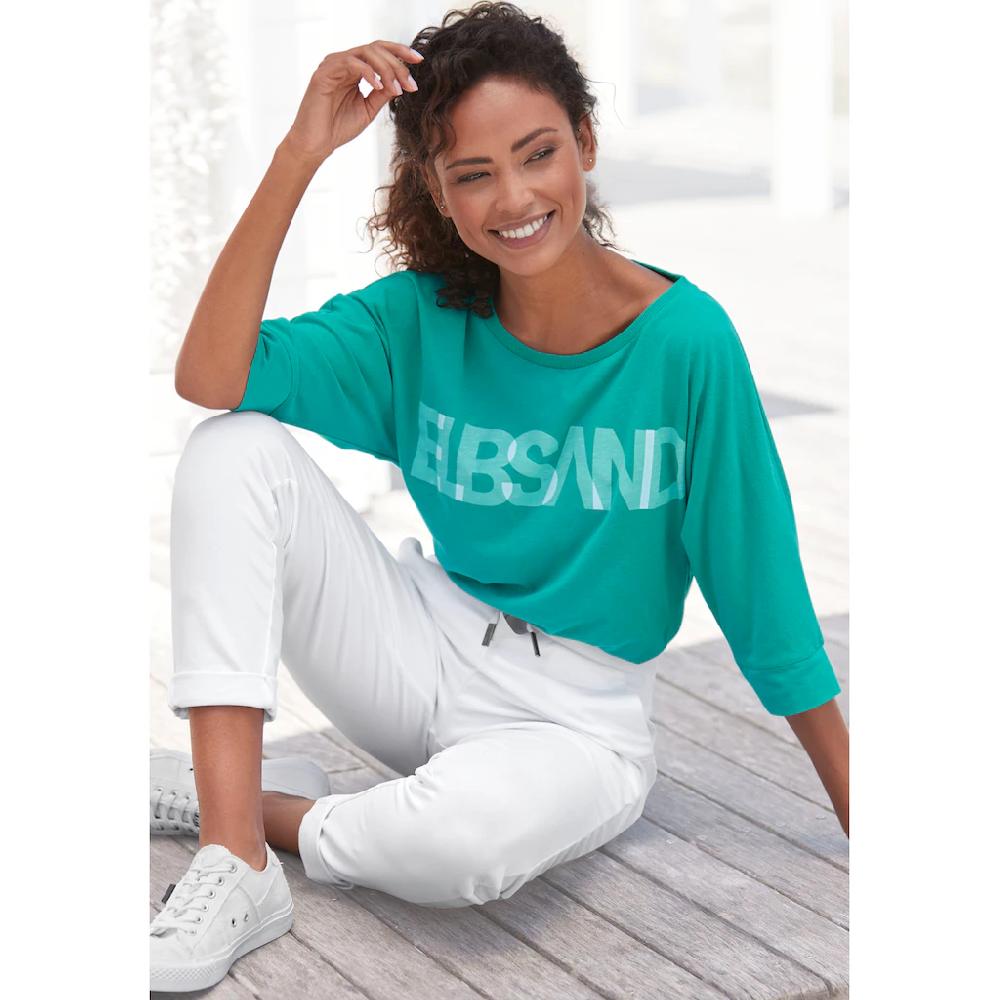 Elbsand 3/4-Arm-Shirt mit Logodruck Baumwoll-Mix lockere Passform