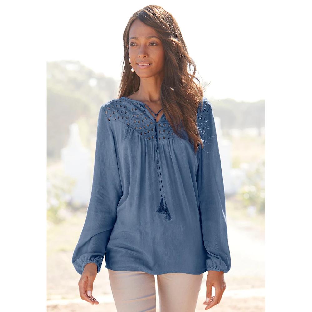 LASCANA Crepebluse mit Lochstickerei Damenbluse lockere Passform