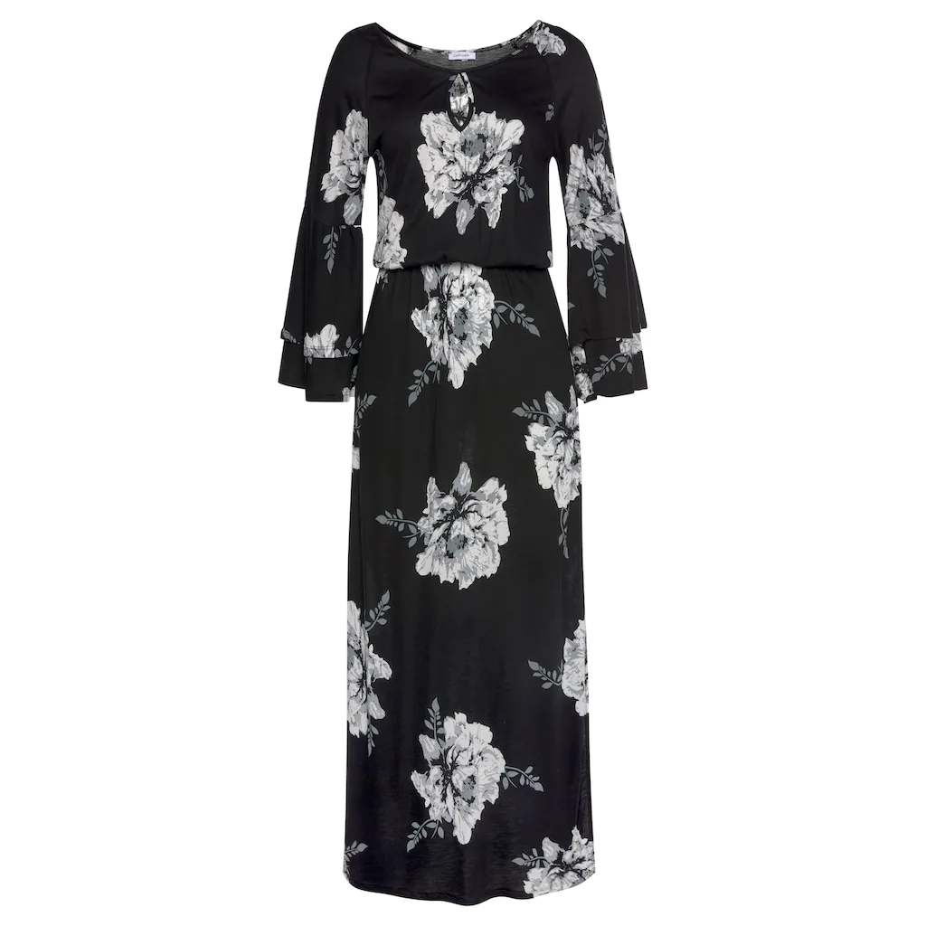 LASCANA Maxikleid mit Blumenprint und Schulter-Cut-Outs Sommerkleid mit Schlitz Im Verkauf