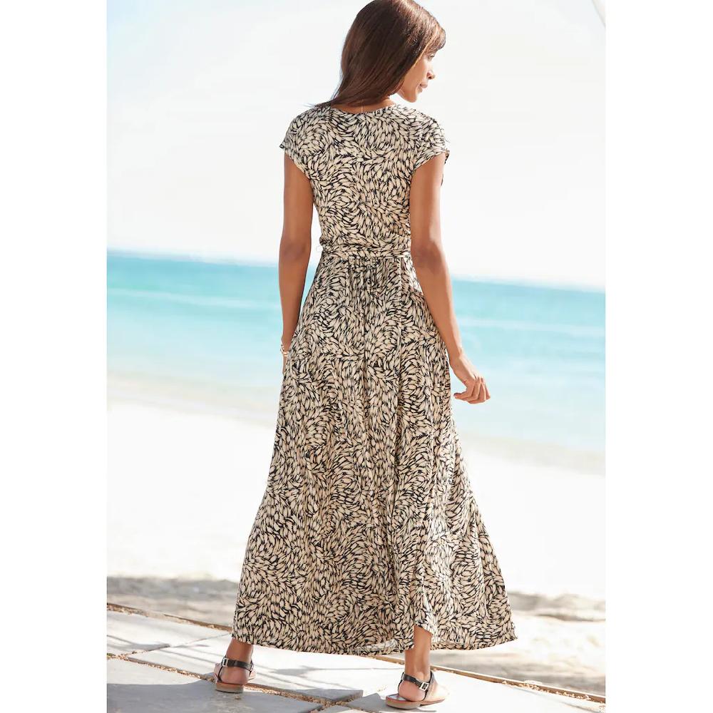 Buffalo Maxikleid (mit Bindegürtel) mit Alloverdruck Sommerkleid mit Taschen Strandkleid 2025