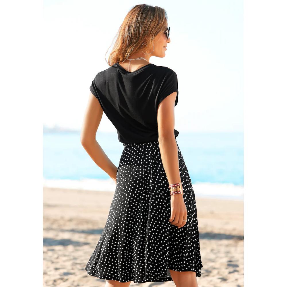 Beachtime Jerseykleid mit Paperbag-Bund und Taschen Druckkleid sommerlich elegant Verkauf