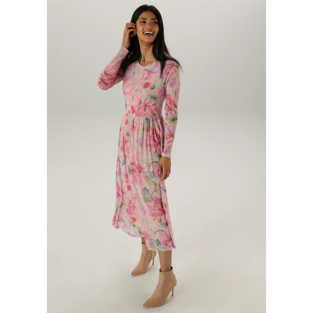 Aniston SELECTED Midikleid in Mesh-Qualität und floralem Muster - NEUE KOLLEKTION Fabrikpreis