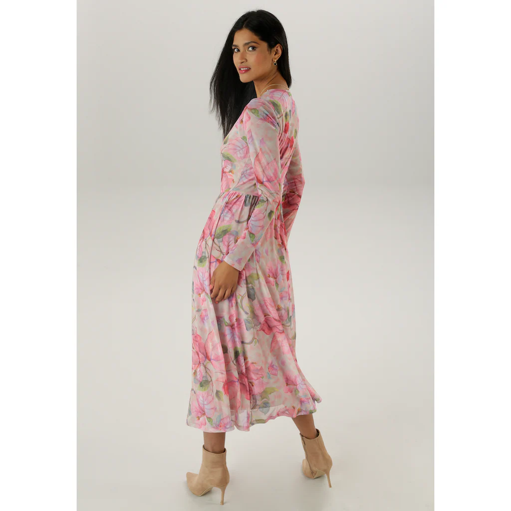 Aniston SELECTED Midikleid in Mesh-Qualität und floralem Muster - NEUE KOLLEKTION Fabrikpreis