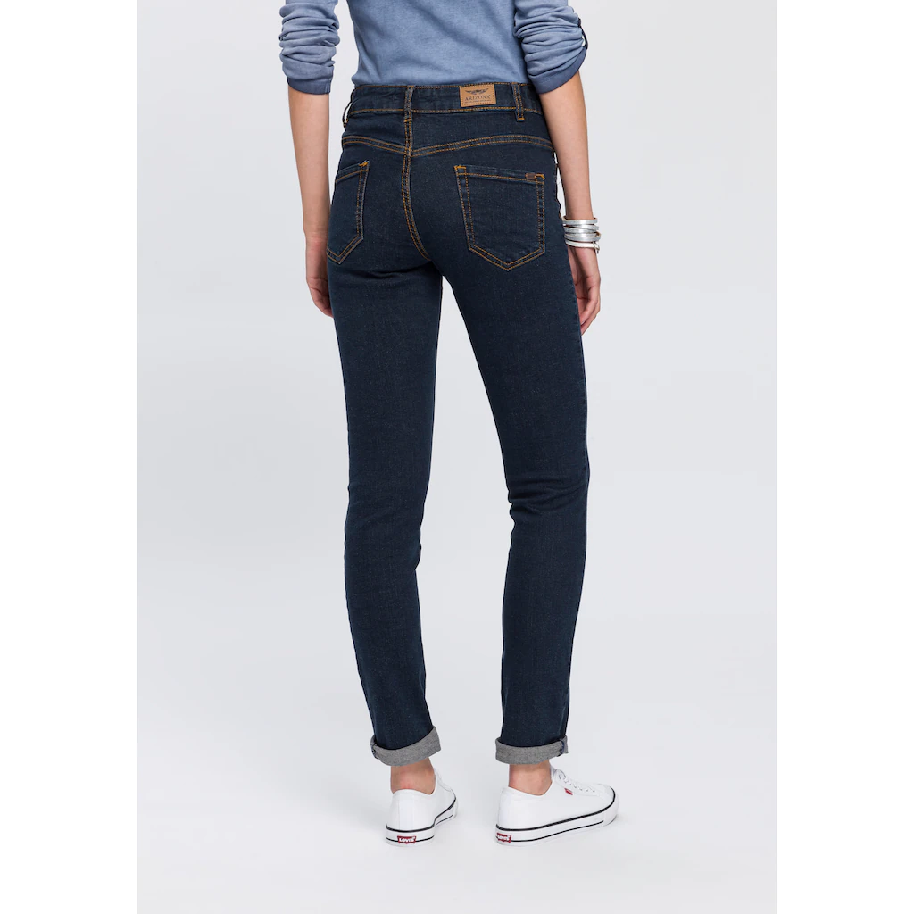 Arizona Slim-fit-Jeans »Bund mit seitlichem Gummizugeinsatz« schmale Passform Röhrenjeans Used-Waschung hohe Leibhöhe Großer Ausverkauf