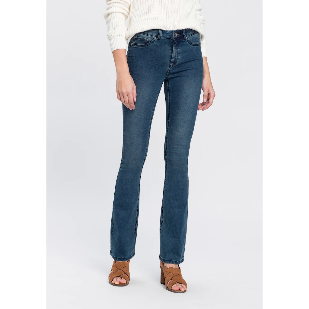 Arizona Bootcut-Jeans »Ultra Stretch« ausgestellte Beinform Used-Waschung hohe Leibhöhe