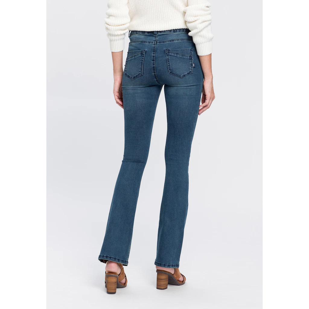Arizona Bootcut-Jeans »Ultra Stretch« ausgestellte Beinform Used-Waschung hohe Leibhöhe Vatertagsangebot