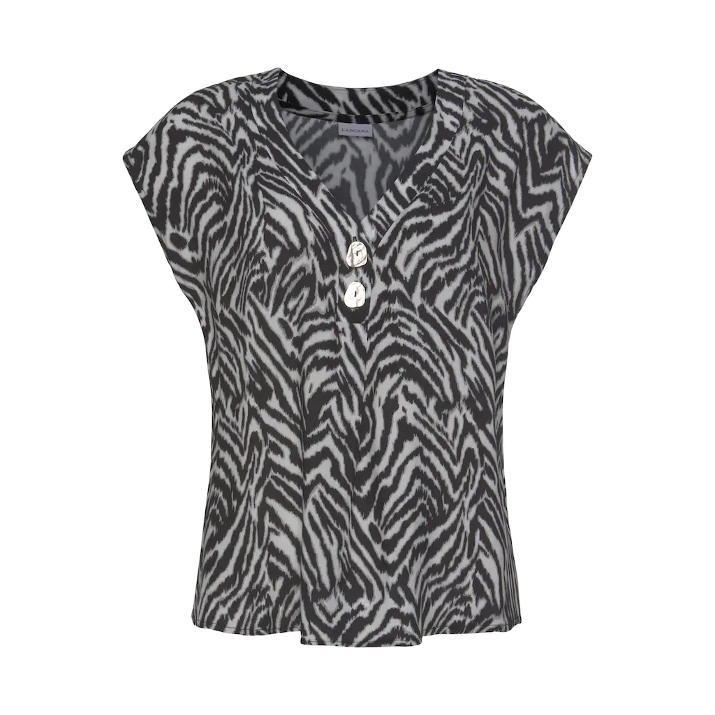 LASCANA Schlupfbluse mit Zebraprint und modischen Knöpfen Kurzarmbluse sommerlich Exklusive Angebote