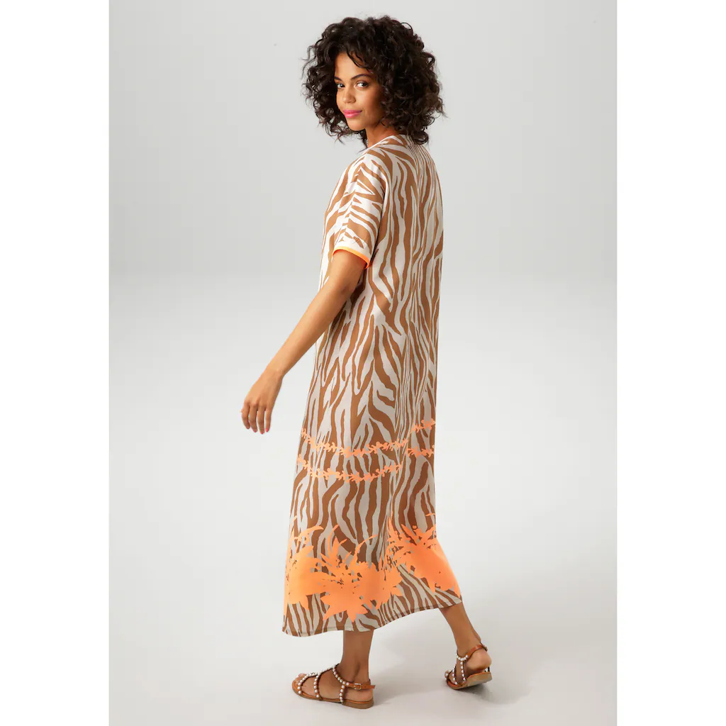 Aniston CASUAL Sommerkleid mit Zebrastreifen und extravagantem Bordüren-Druck - NEUE KOLLEKTION Bis zu 65% Rabatt