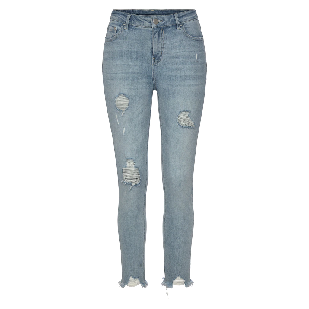 Buffalo Destroyed-Jeans mit ausgefranstem Beinabschluss und Stretchanteil schmale Passform Riesige Rabatte