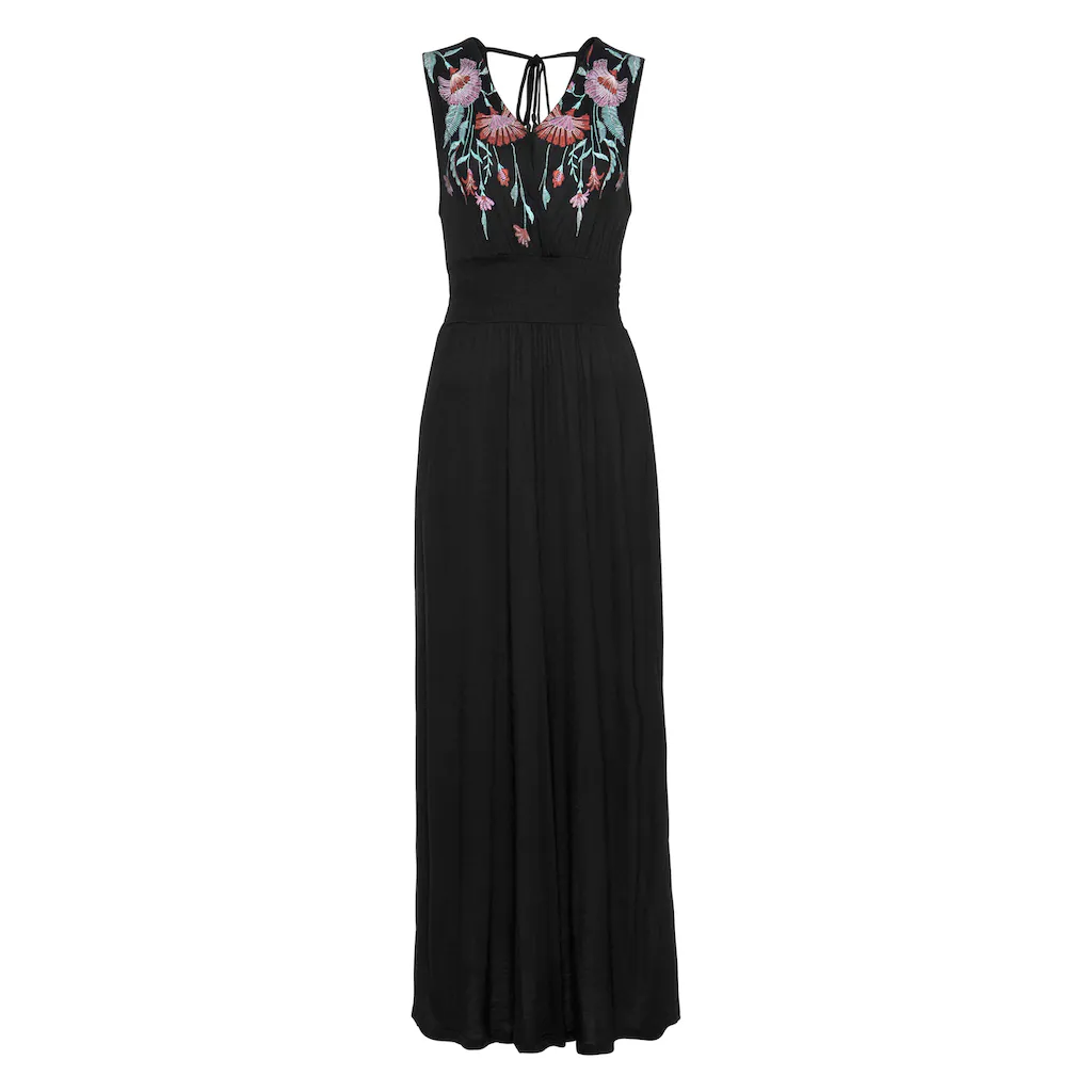 Buffalo Maxikleid mit Druck am Vorderteil und Bindeband hinten Sommerkleid casual-chic Outlet