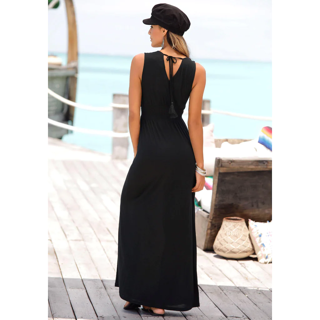 Buffalo Maxikleid mit Druck am Vorderteil und Bindeband hinten Sommerkleid casual-chic Outlet