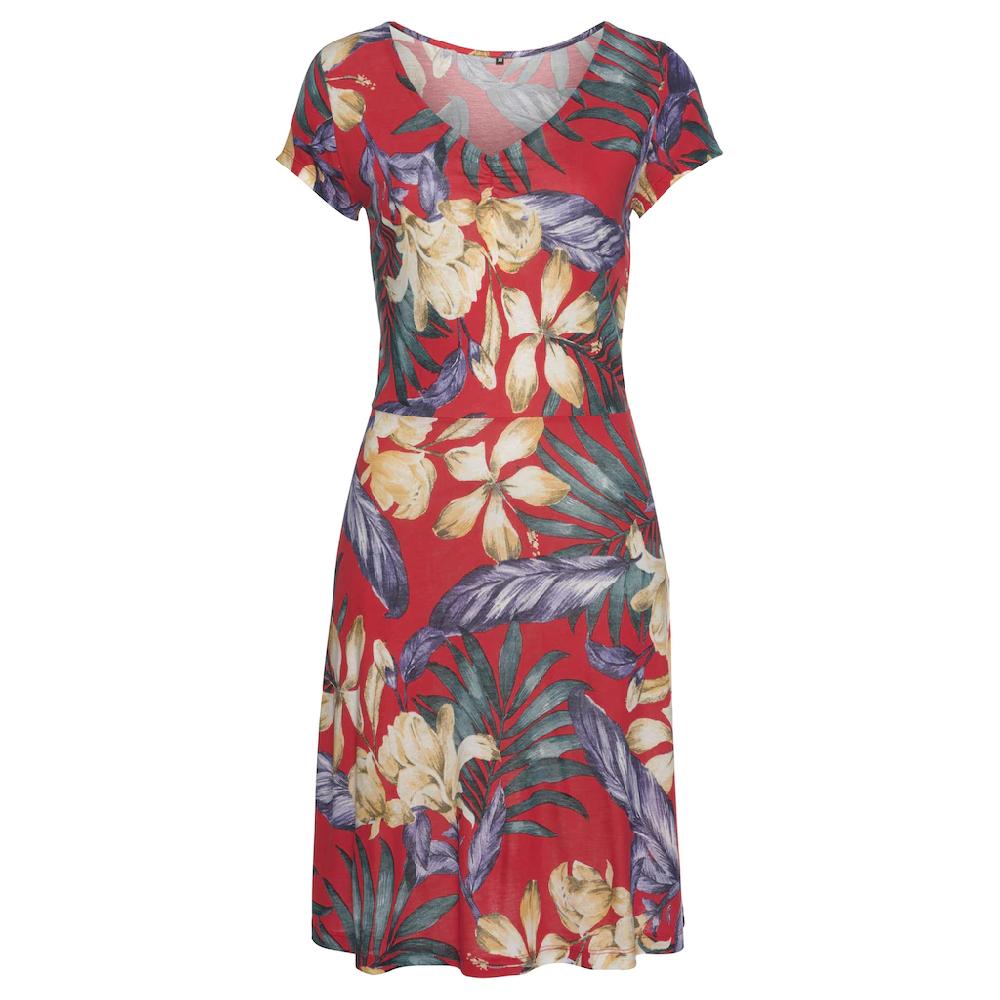 LASCANA Sommerkleid mit V-Ausschnitt im Alloverdruck T-Shirtkleid aus Jersey Strandkleid Günstig kaufen